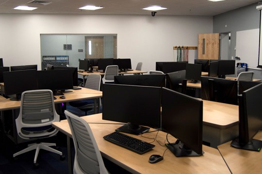 Computer Pods inside Network Security Lab.