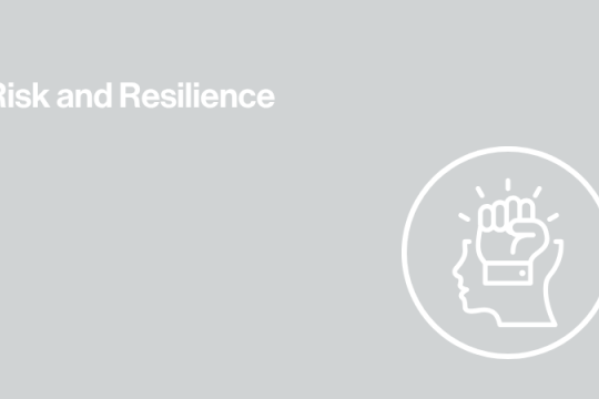 gray background image with icon of a brain and a fist and text that says risk and resilience