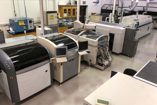 Interior view of the Center for Electronics Manufacturing and Assembly, showing the equipment available in the facility.