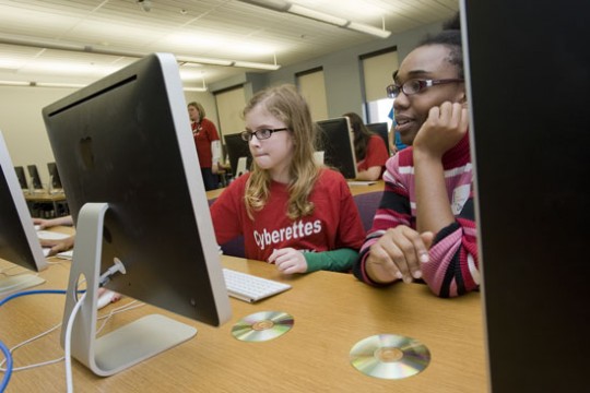 Kids looking at computer