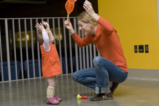 Mother and daughter playing