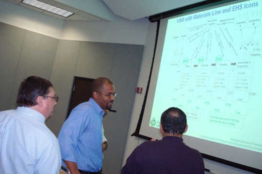 Professors looking at presentation 