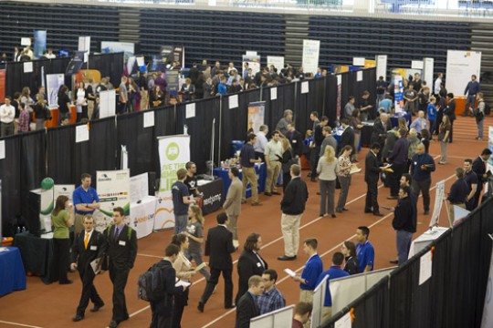 People walking around job fair
