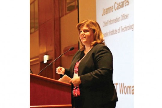 Person giving speech at podium