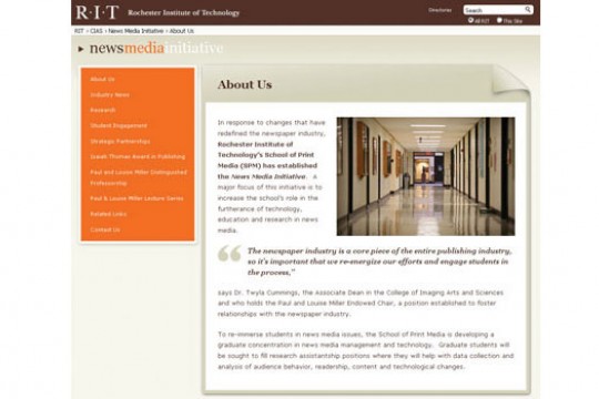 Picture of RIT news media initiative webpage