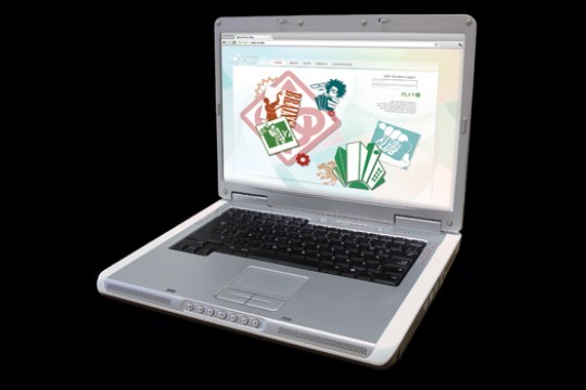open laptop showing a computer game.