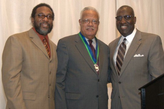 People posing for camera