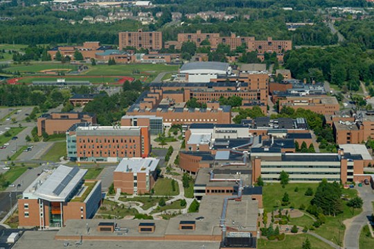aerial view of college campus.