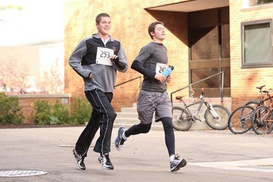 Two people running in marathon 