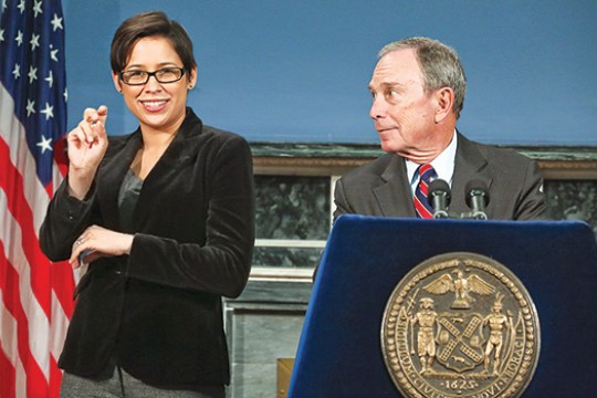 Person uses sign language at presentation
