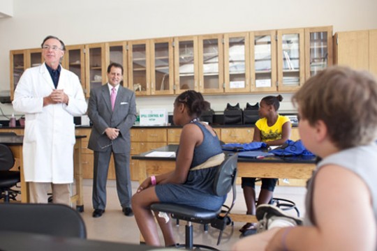 Professor teaching in lab 