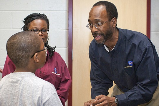 Two people talking in a room