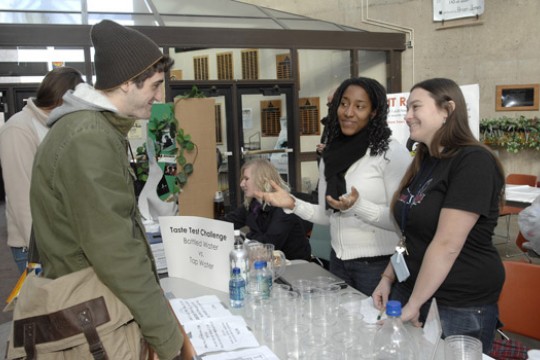 Students talking at project showcase