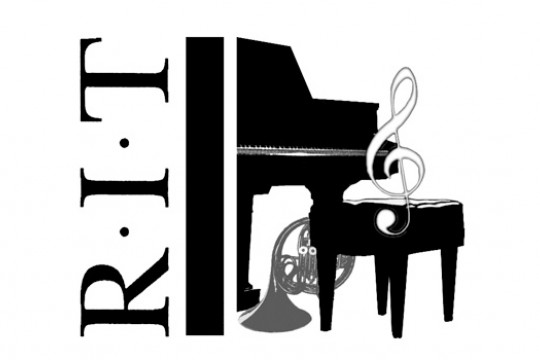 Picture of RIT Logo next to instruments