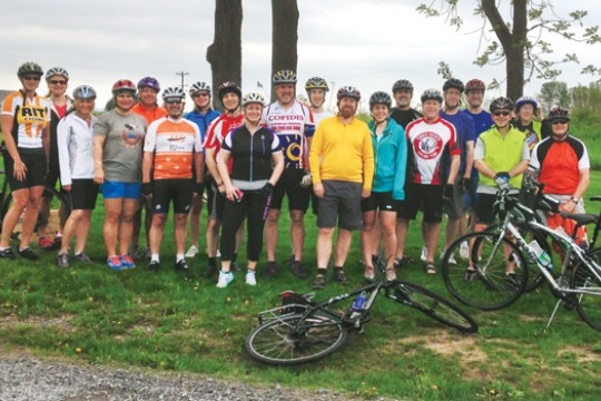 People gathered at bicycle event