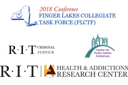 Logos for Finger Lakes Collegiate Task Force, RIT Criminal Justice, RIT Health & Addictions Research Center, and Center for Public Safety Initiatives.