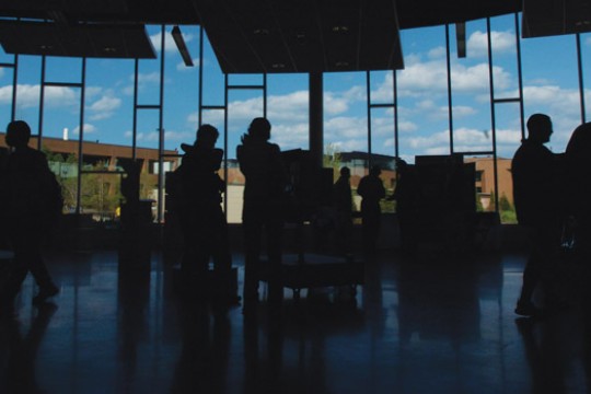 People working in classroom