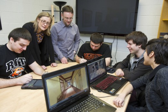 People gathered around table working