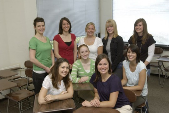 People gathered for camera in classroom