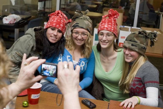 People posing for camera