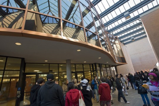 People gathered on walkway