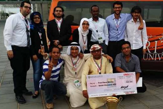 People gathered outside bus for picture