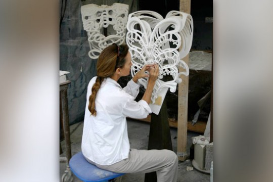 Person walking on art