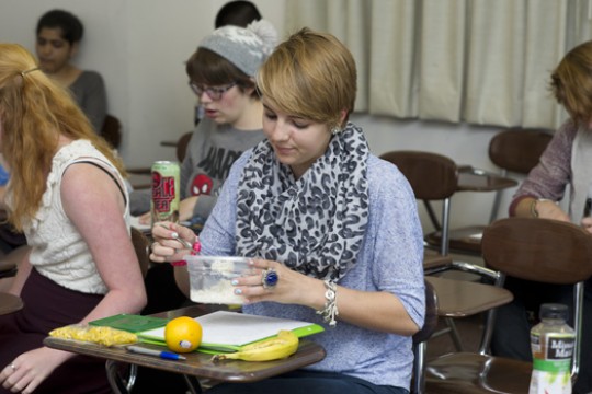 People working in classroom