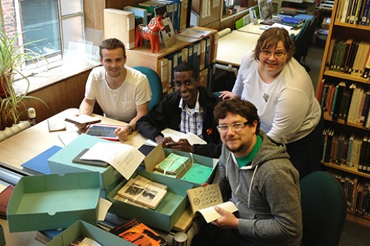 People working in library 
