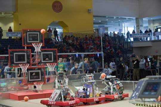Picture of robots competing at event