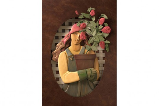 Art of person holding flowers