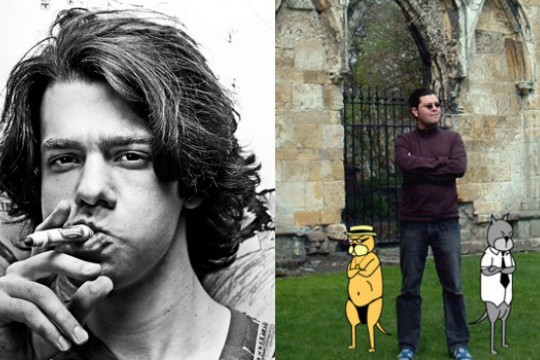 Two pictures of people posing