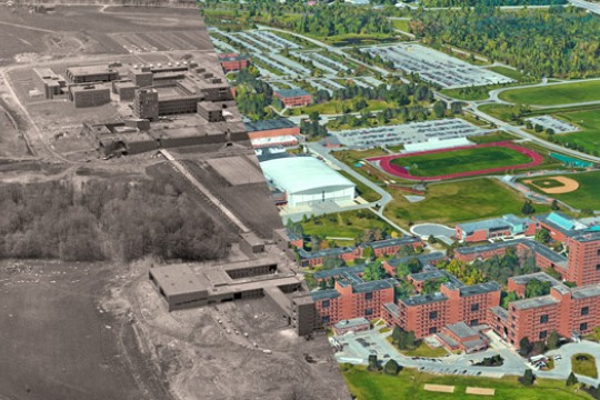 Side by side comparison of RIT campus 50 years ago and now.