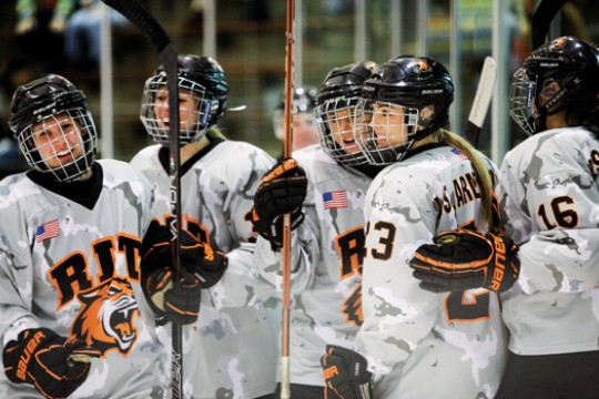 Hockey players gathered together