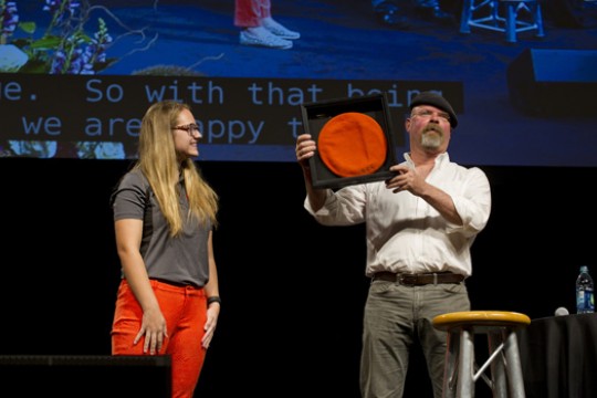 Mythbuster and Student on stage