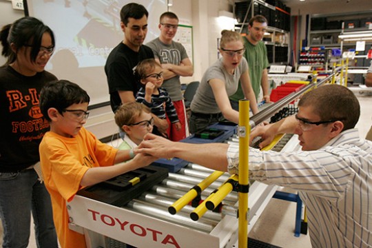 People watching science experiment