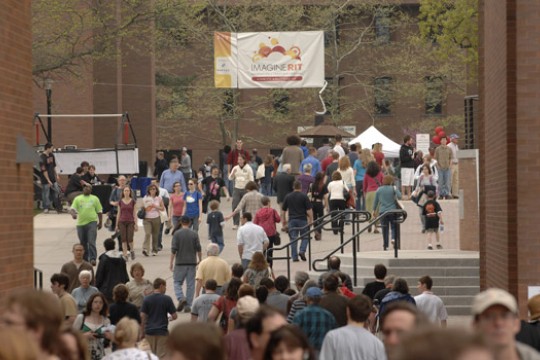 People gathered on walkway