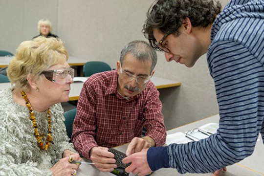 People working in classroom