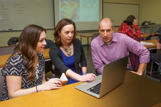 People working in classroom