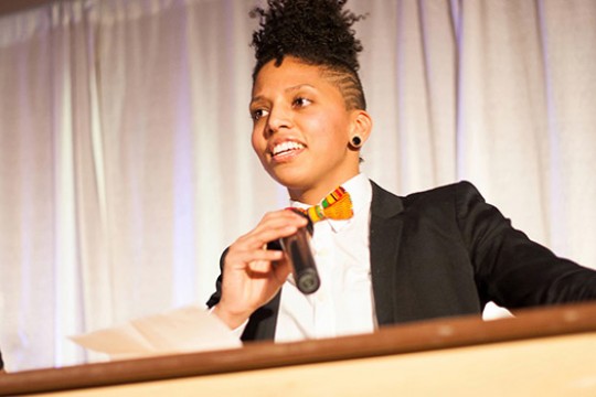 Janaya Khan speaking at event