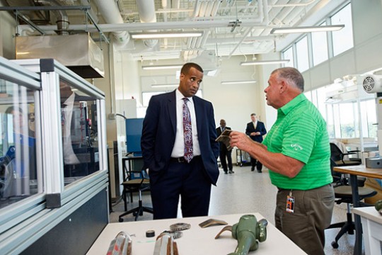 People talking in a lab