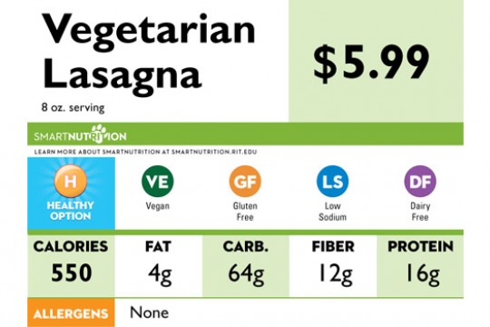 Chart displaying information for Vegetarian Lasagna