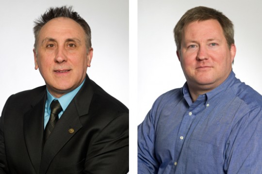 side by side images of professors Carlos Lousto and Richard O Shaughnessy