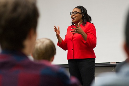 Mayor speaking in classroom