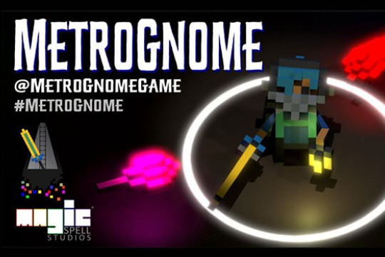 "Metrognome" in large text at the top followed by instagram handle and hashtag. Image of character next to text.