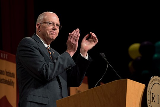 President Munson giving speech at podium