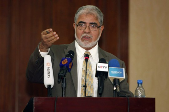 Person giving speech at podium