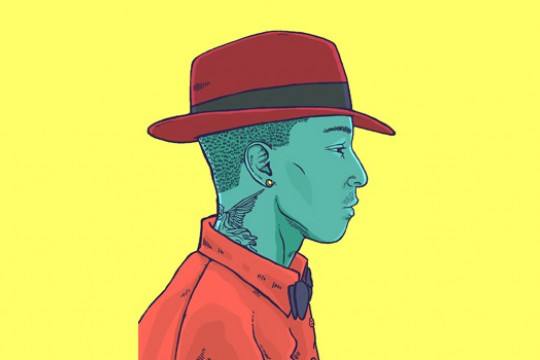 illustration of the profile of musician Pharrell Williams.