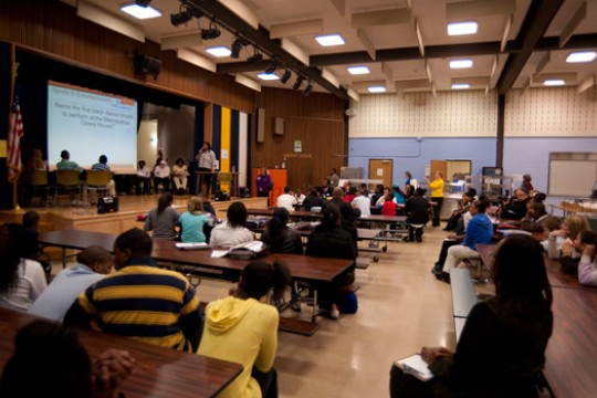 People watching presentation