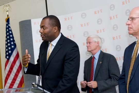 People standing at podium